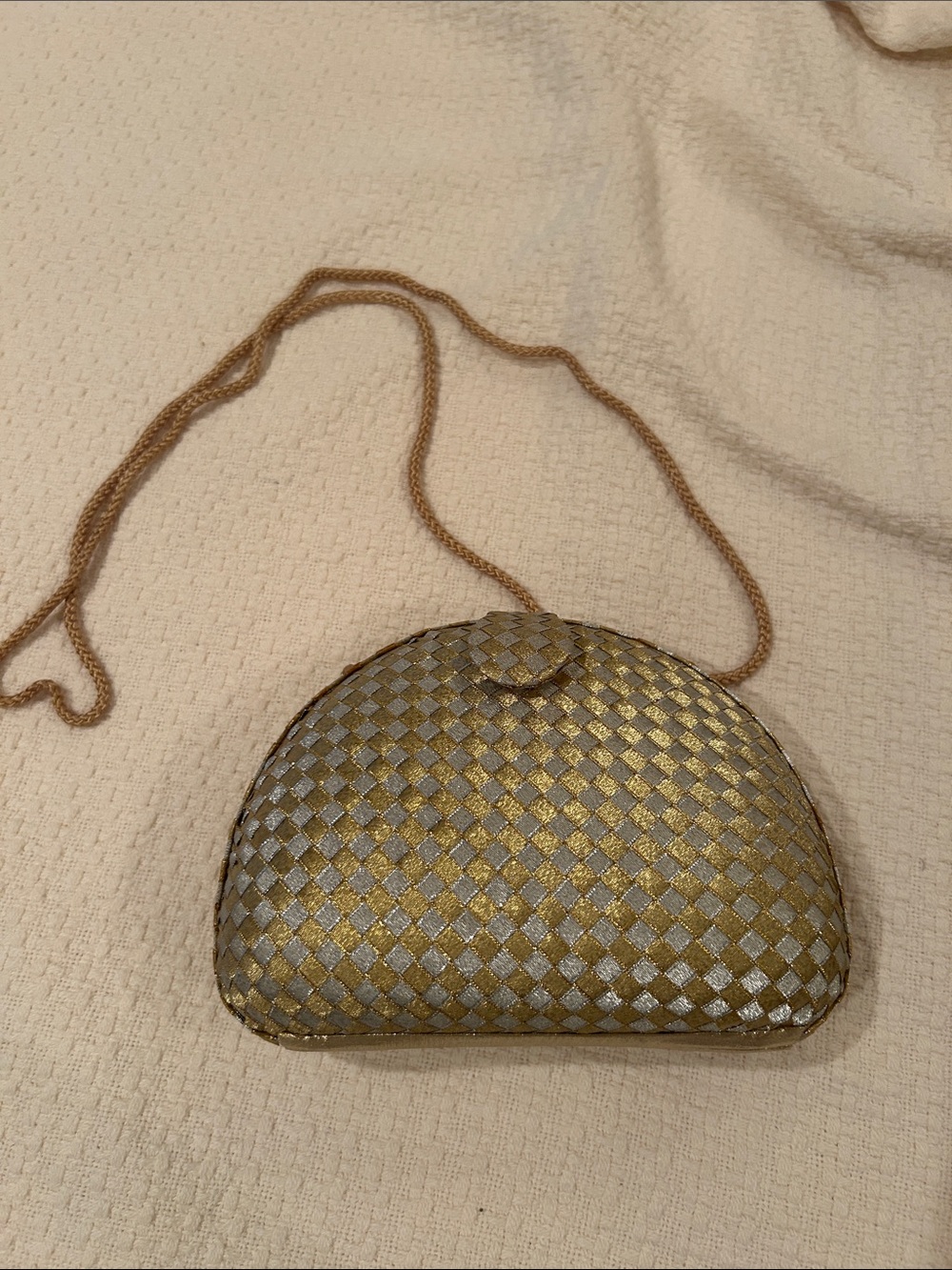 Metallic Gold & Silver Woven Evening Clutch with Strap